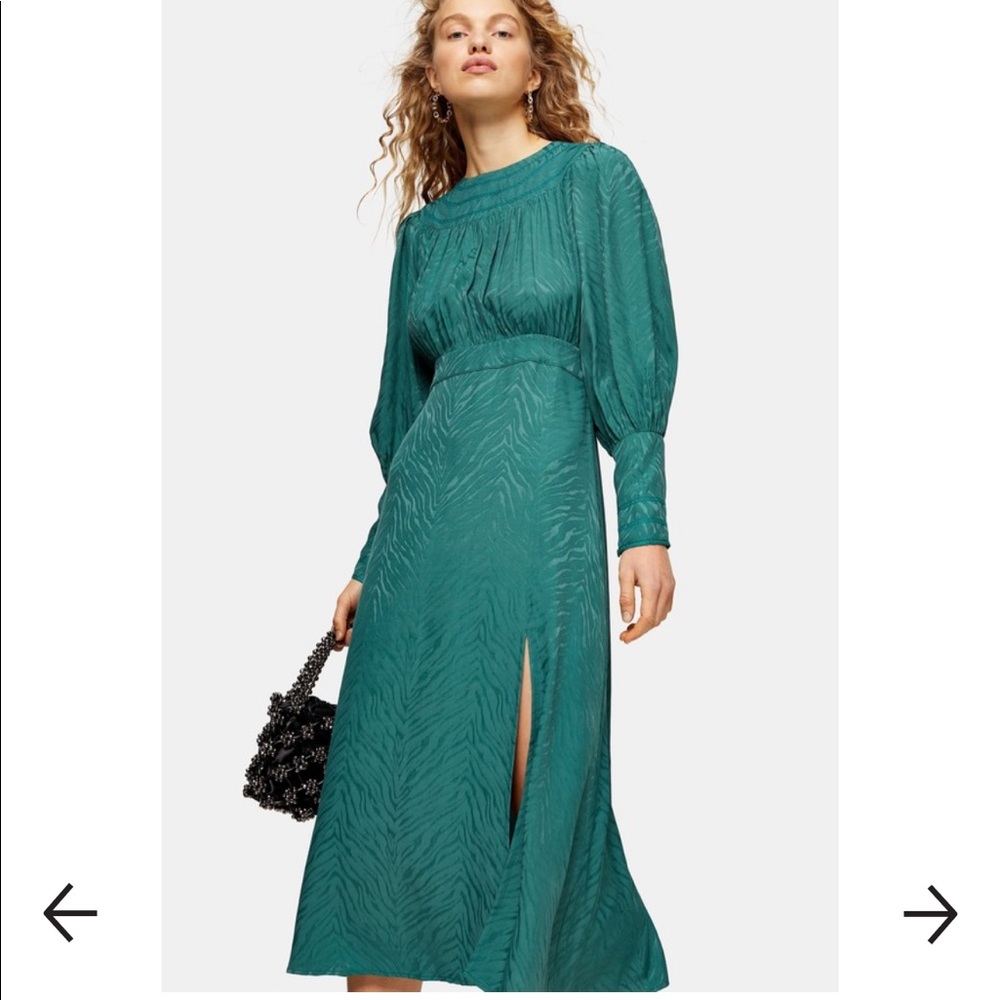 NWT Topshop Green Jacquard Midi dress Prairie dress size 4